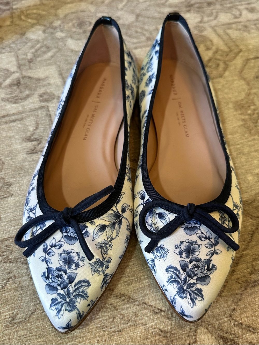 Margaux × Gal Meets Glam "The Pointe" Ballet Flat In Blue Toile Floral